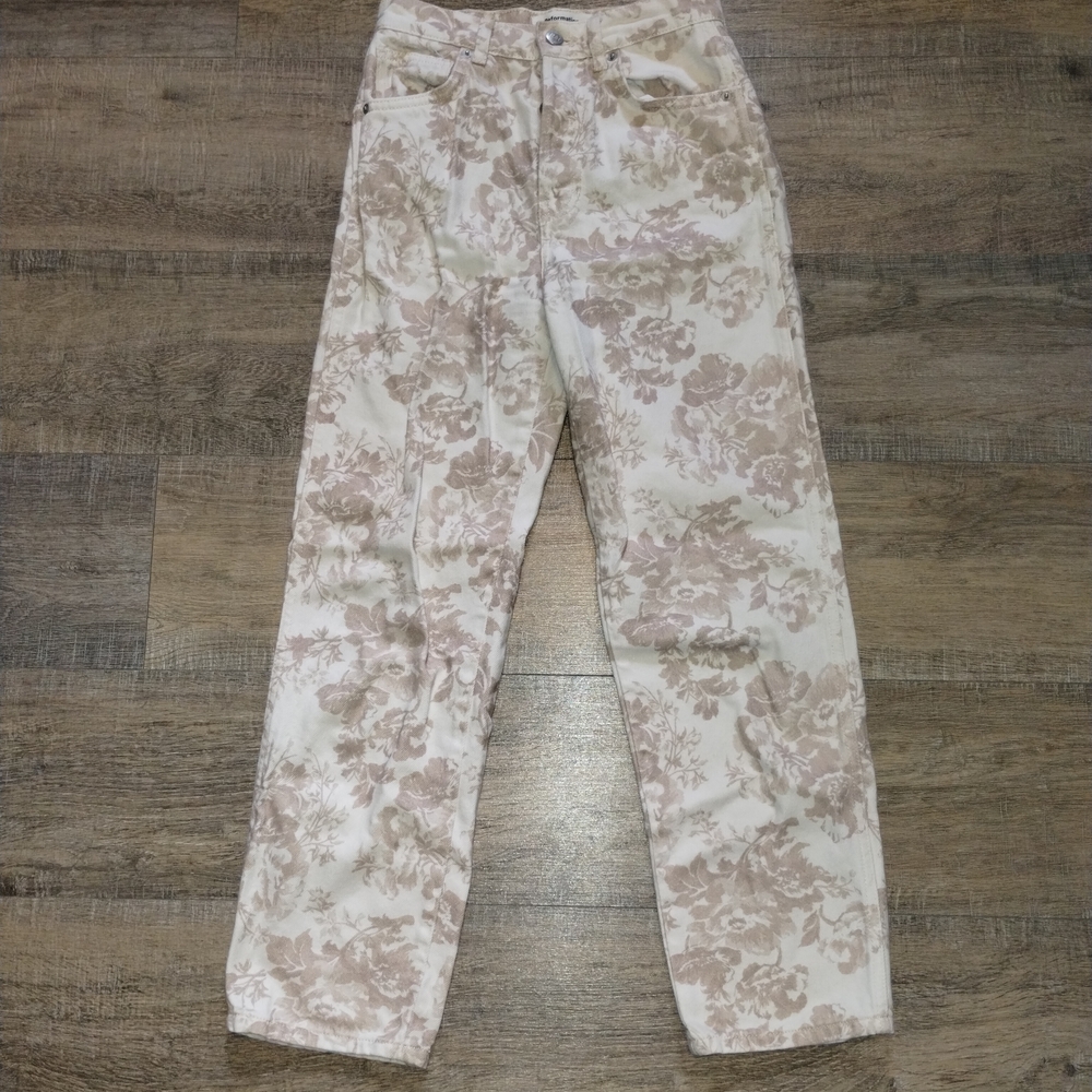 Reformation Beige Floral Straight Leg Jeans